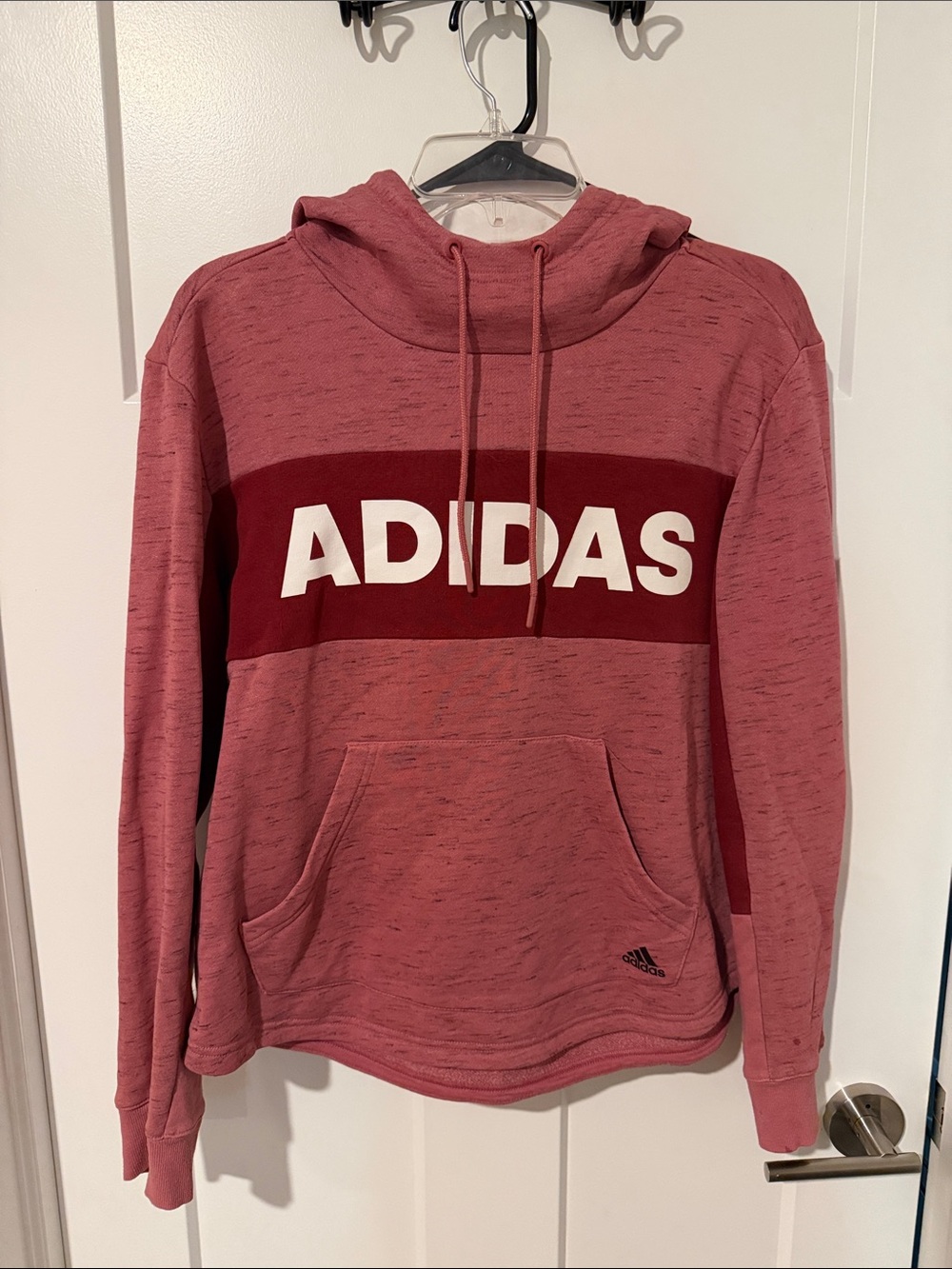 adidas Pink Pullover Hoodie with Bold Logo Stripe